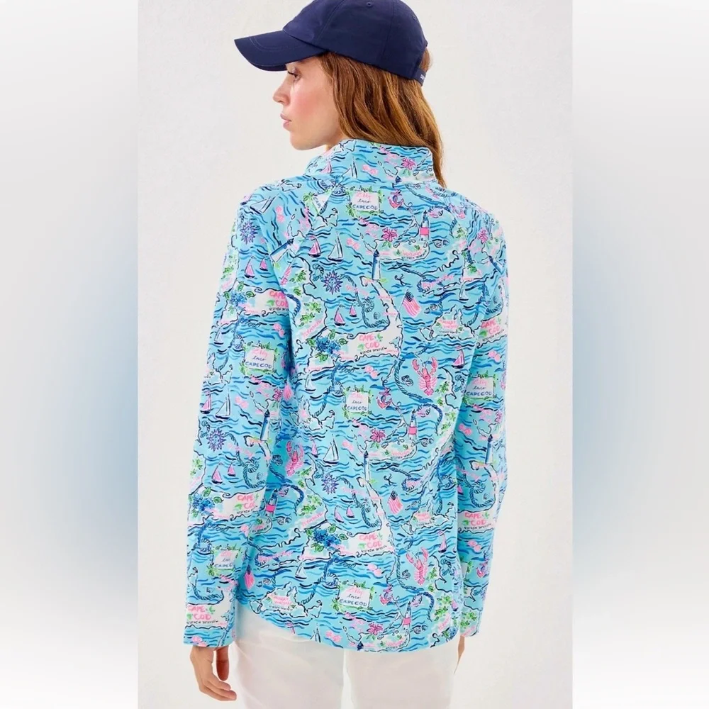 Lilly Pulitzer Skipper Popover XXL UPF 50+ Bali Blue Cape Cod Print - Picture 3 of 15